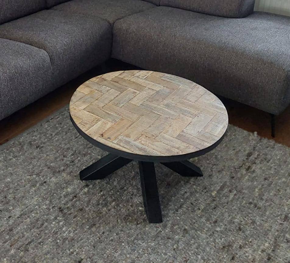 salontafel 70cm rond visgraat, Huis en Inrichting, Tafels | Salontafels, Ophalen, Industriëel, modern, visgraat, 50 tot 100 cm