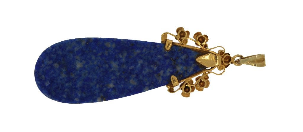 Lapis Lazuli edelsteen 14k gouden grote ketting hanger retro, Ophalen of Verzenden, Goud, Hanger, Met edelsteen