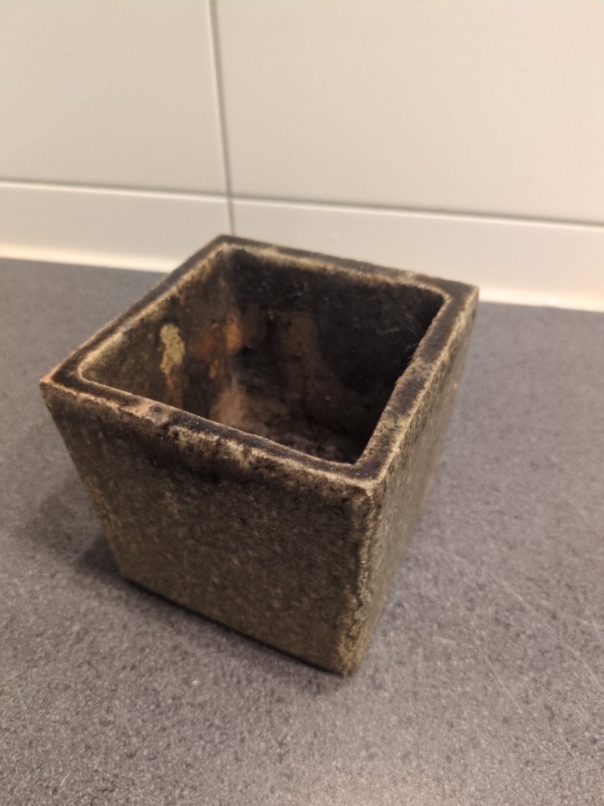 Vintage vierkante bloempot van keramiek, Ophalen of Verzenden