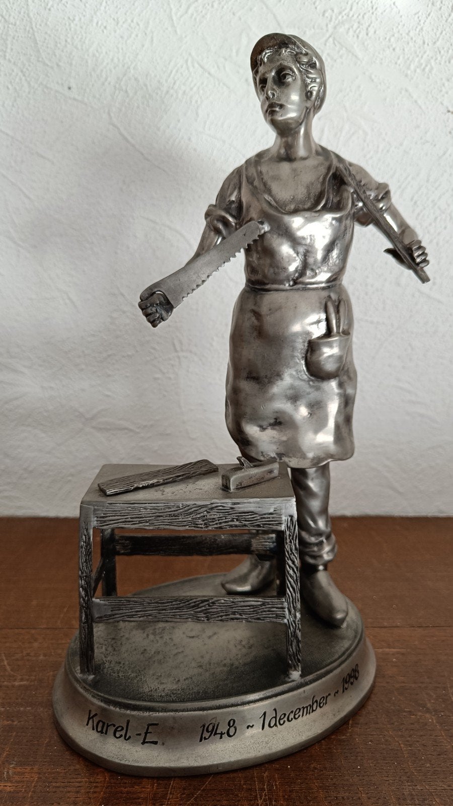 Tinnen timmerman beeld - 97% tin., Ophalen of Verzenden