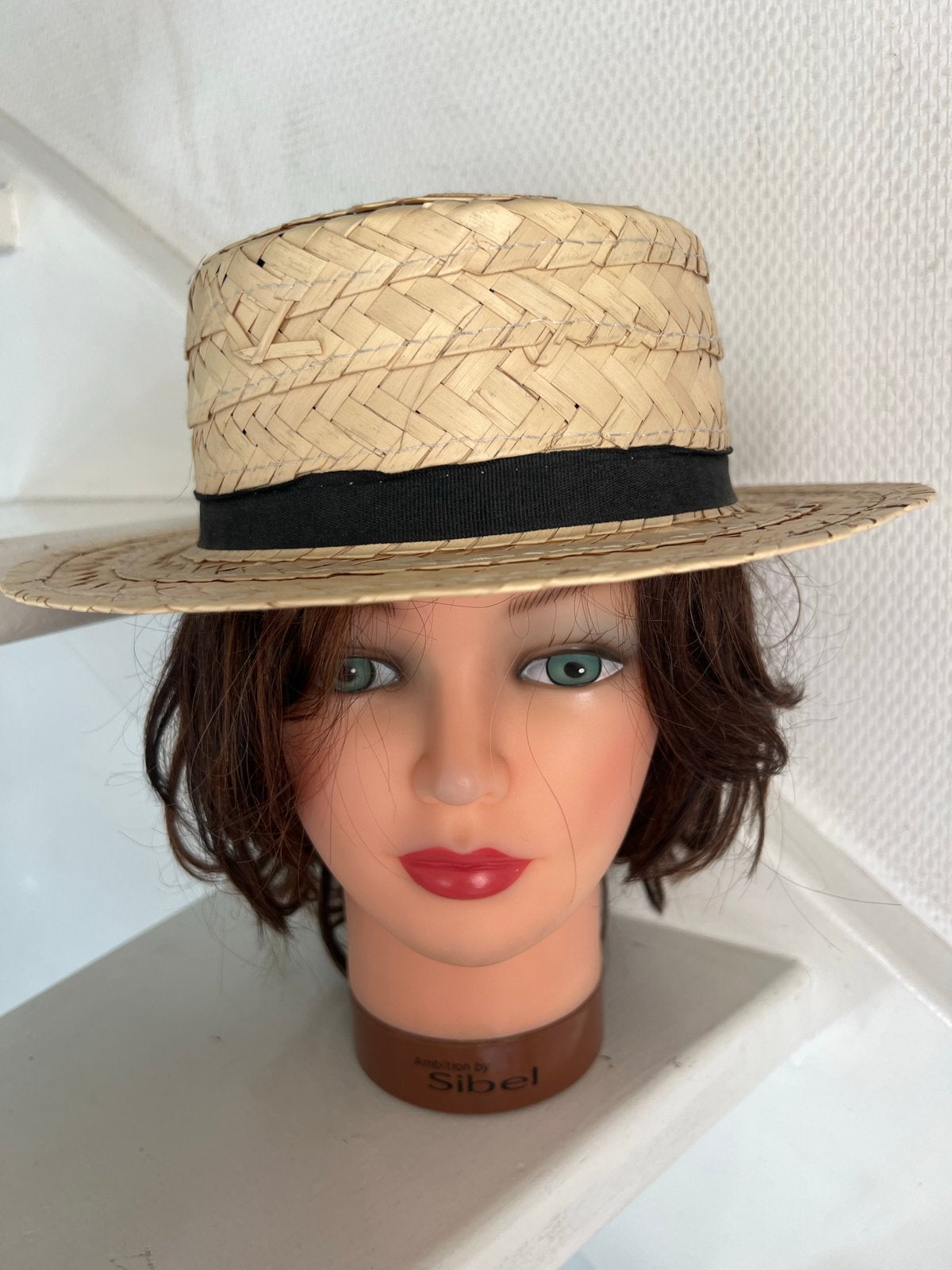 Vintage Strooien Hoed met Zwarte Band - Klassiek Design M, Ophalen of Verzenden, Gedragen, One size fits all, Hoed