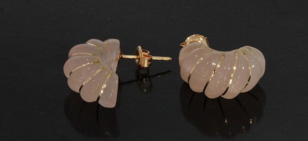 Rozenkwarts 14k gouden set fraaie dames oorbellen vintage, Sieraden, Tassen en Uiterlijk, Oorbellen, Voordeelsieraden, Verzenden