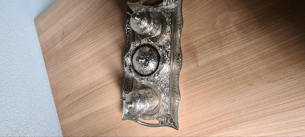 Turkse koffieset met dienblad - Zilverkleurig, Ophalen of Verzenden, Zo goed als nieuw, Overige typen