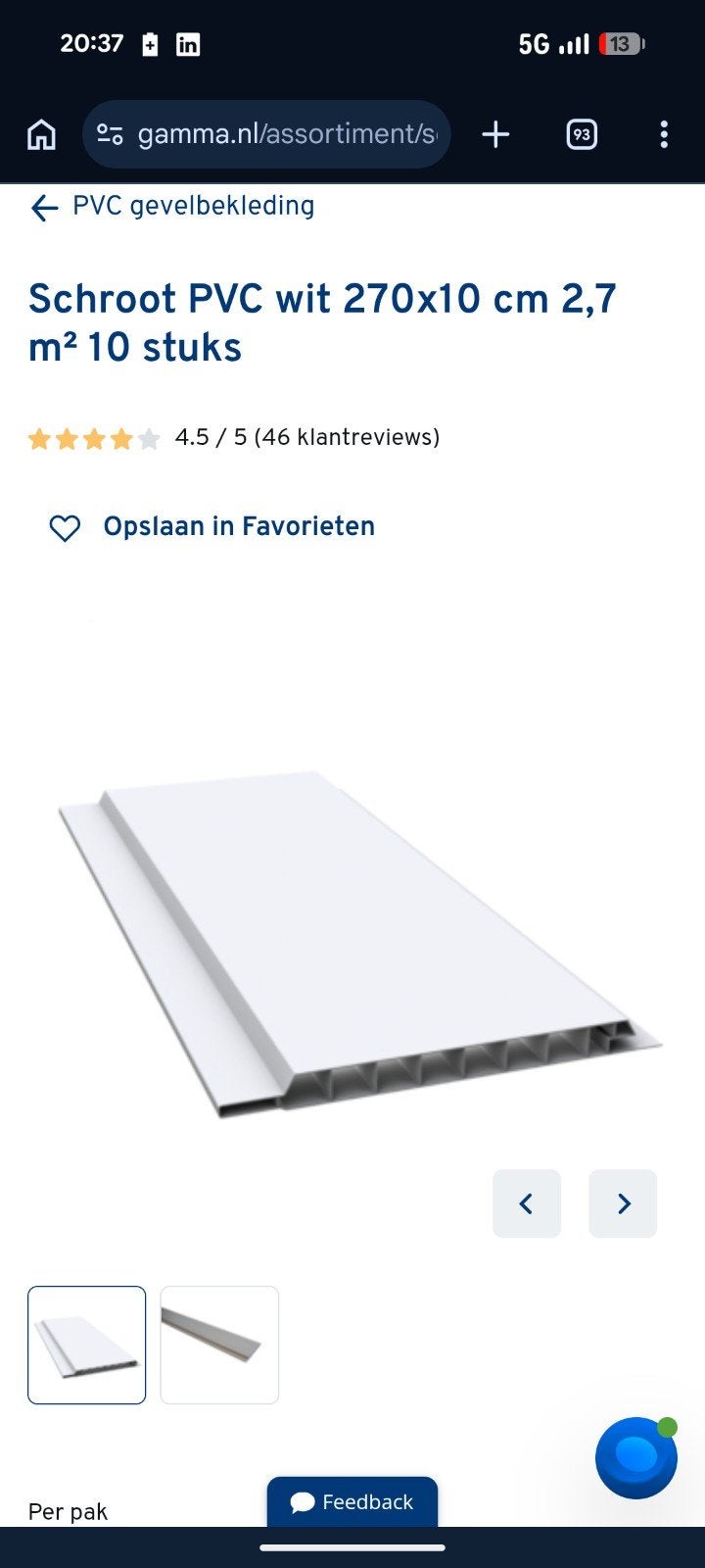 PVC schroot wit 270x10 cm, 2,7 m², 5 stuks, Ophalen, Nieuw