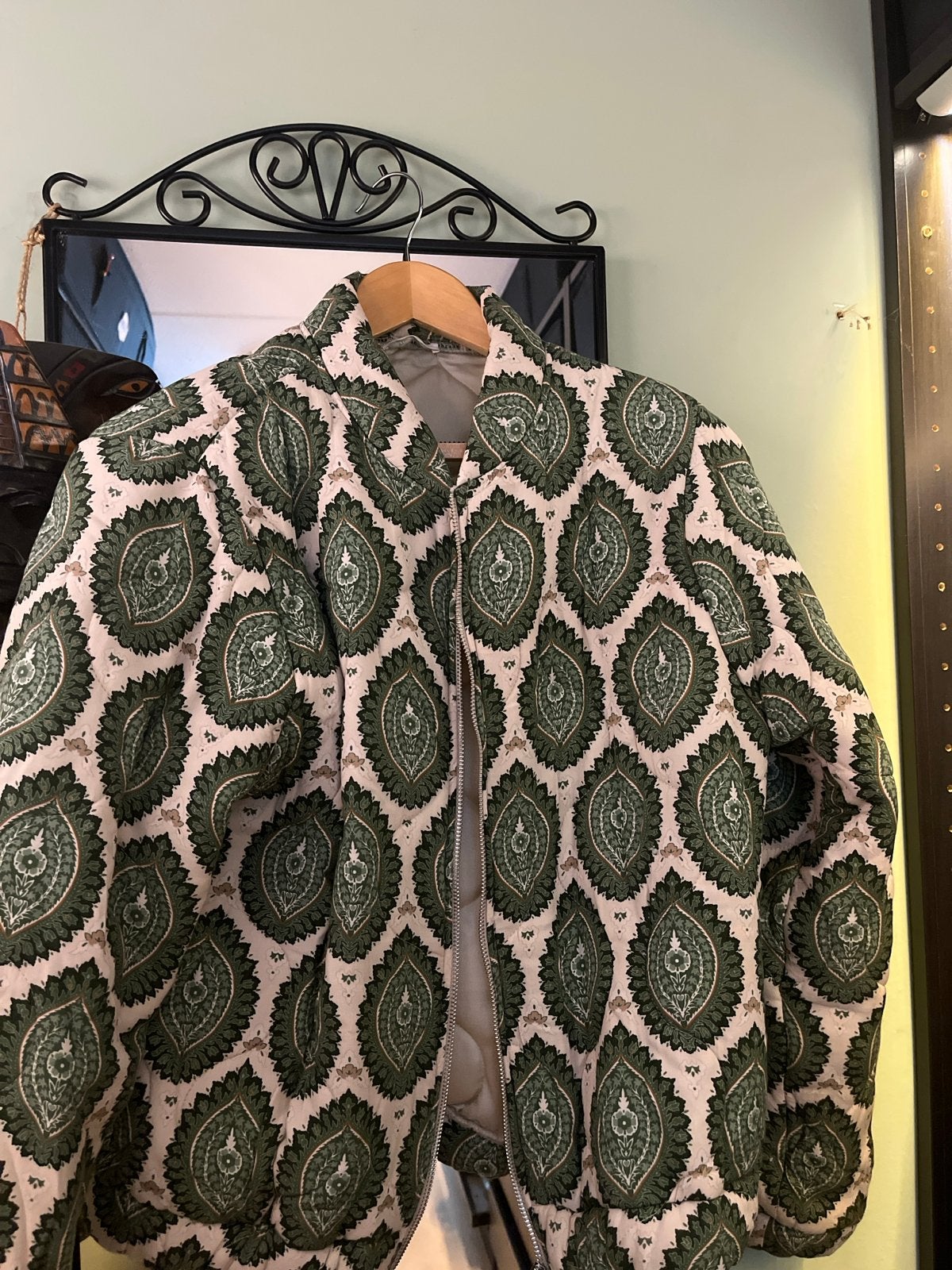Vintage Bomberjack met Paisley Print, Kleding | Dames, Ophalen of Verzenden, Zo goed als nieuw, Maat 36 (S), Groen