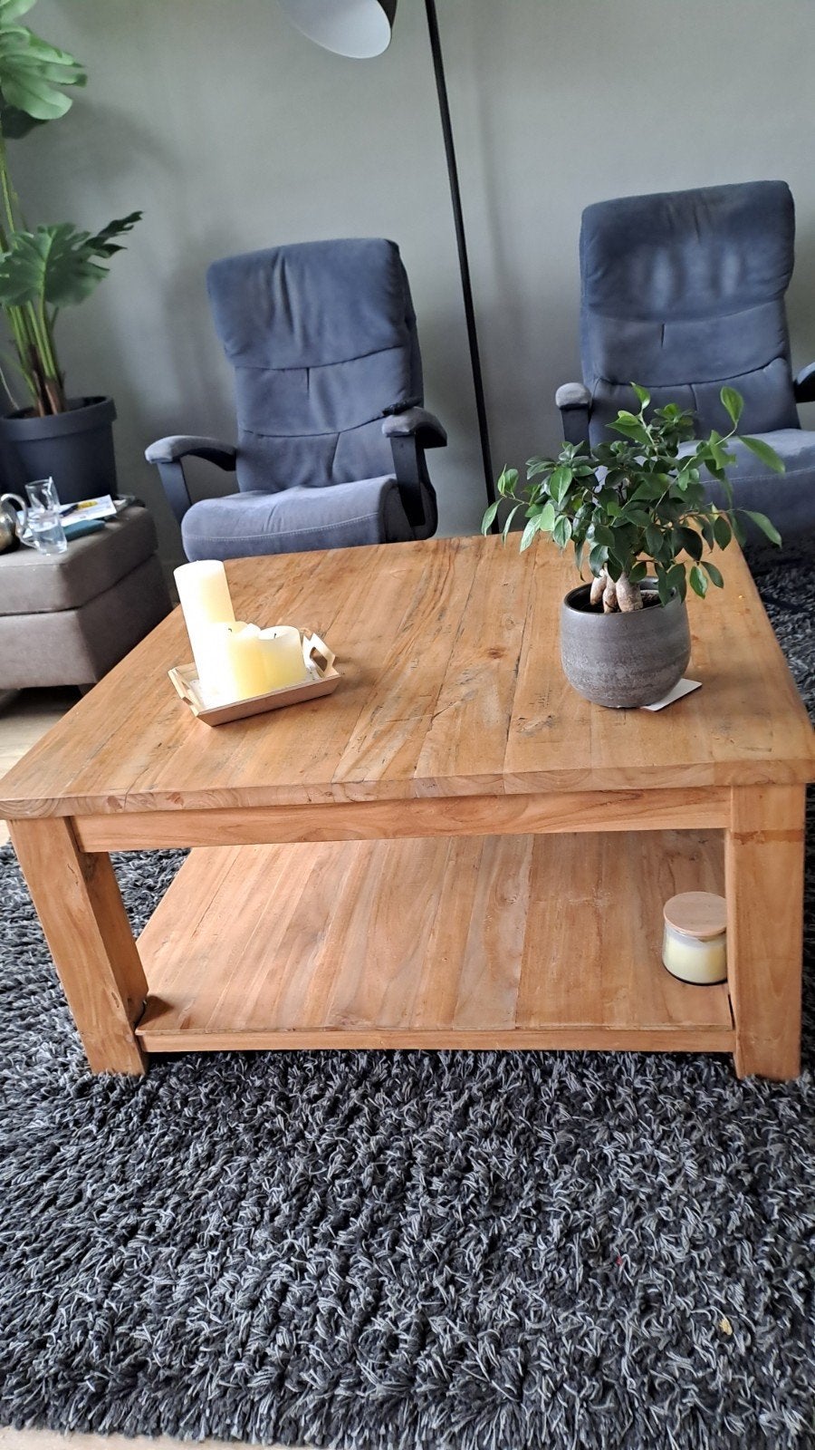 Salontafel 1x1 meter met onderblad, Huis en Inrichting, Tafels | Salontafels, Gebruikt, 50 tot 100 cm, Vierkant, Overige houtsoorten
