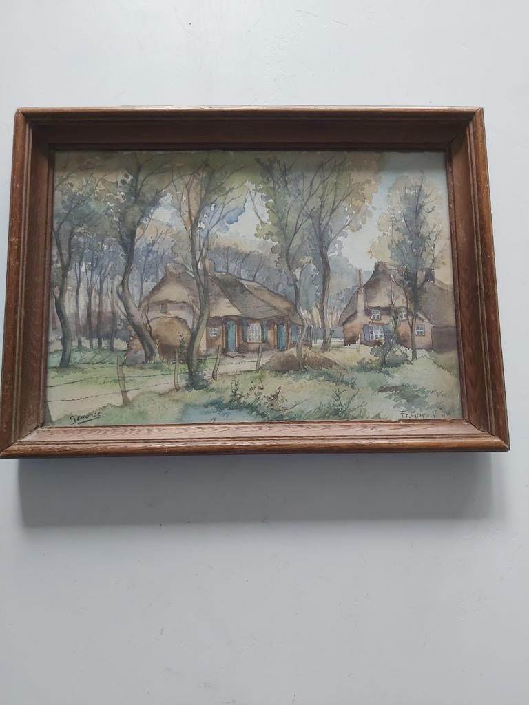Waterverf schilderij Frits Grips, Gemonde 1940, Ophalen of Verzenden