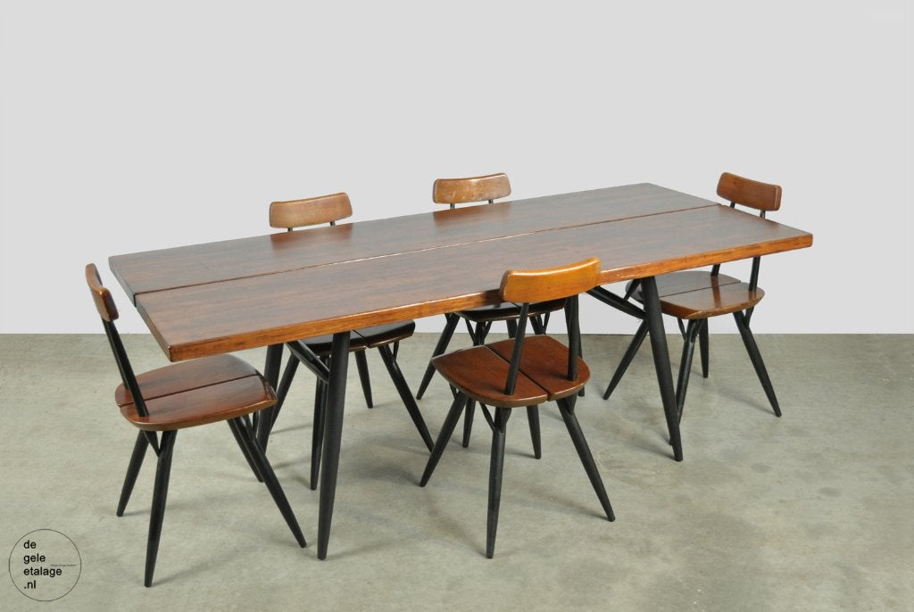 🟡 LAUKAAN PUU “Pirkka” vintage eettafel, Scandinavië 1950s, Gebruikt, Onbekend, Scandinavisch, Vijf personen of meer