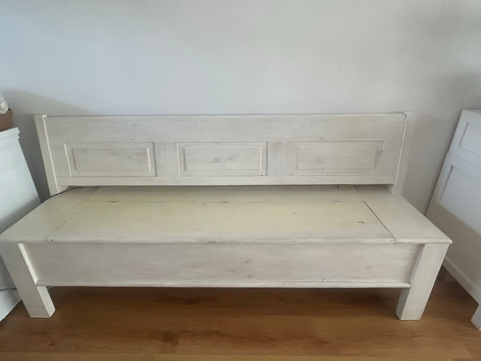 Grenen kerkbank/klepbank met zitkussen, Huis en Inrichting, Ophalen, Gebruikt, Minder dan 75 cm, 150 tot 200 cm