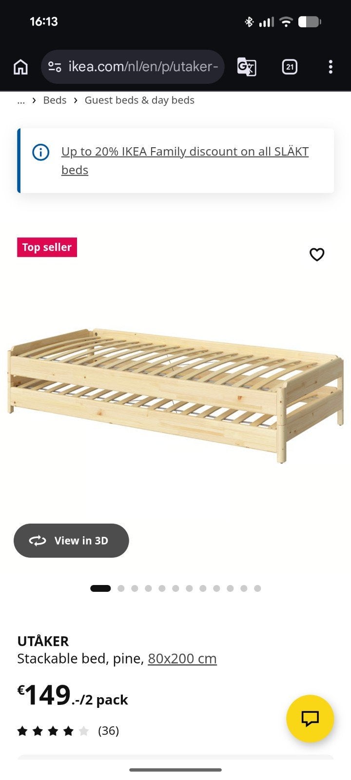 IKEA UTÅKER stapelbed 80x200 cm met lattenbodems, Ophalen, Eenpersoons, Wit, Zo goed als nieuw