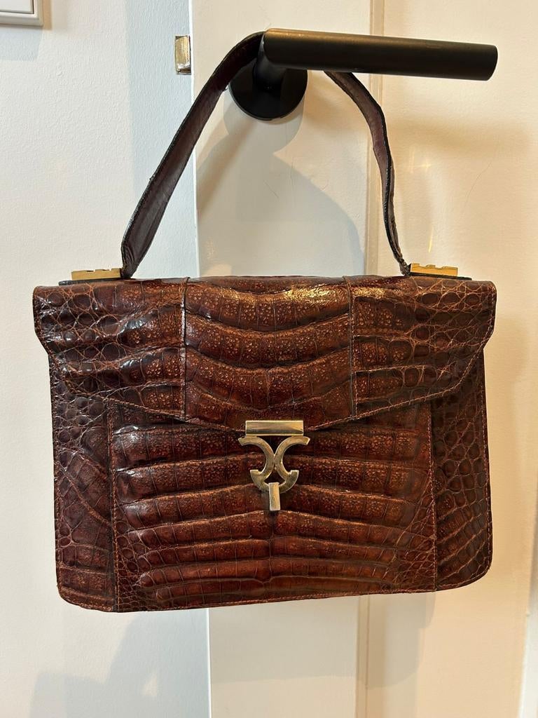 Vintage Krokodillenleren Handtas - Bruin, Sieraden, Tassen en Uiterlijk, Tassen | Damestassen, Ophalen of Verzenden