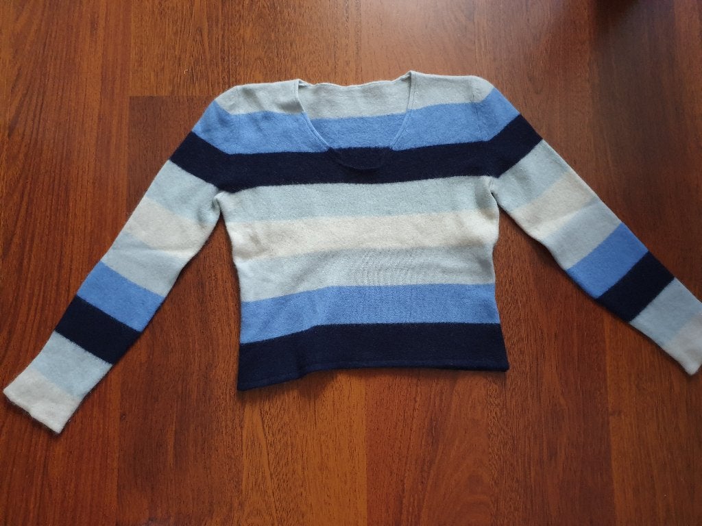 Blauw gestreept cashmere navel truitje - XS, Ophalen of Verzenden, Zo goed als nieuw, Maat 34 (XS) of kleiner, Blauw