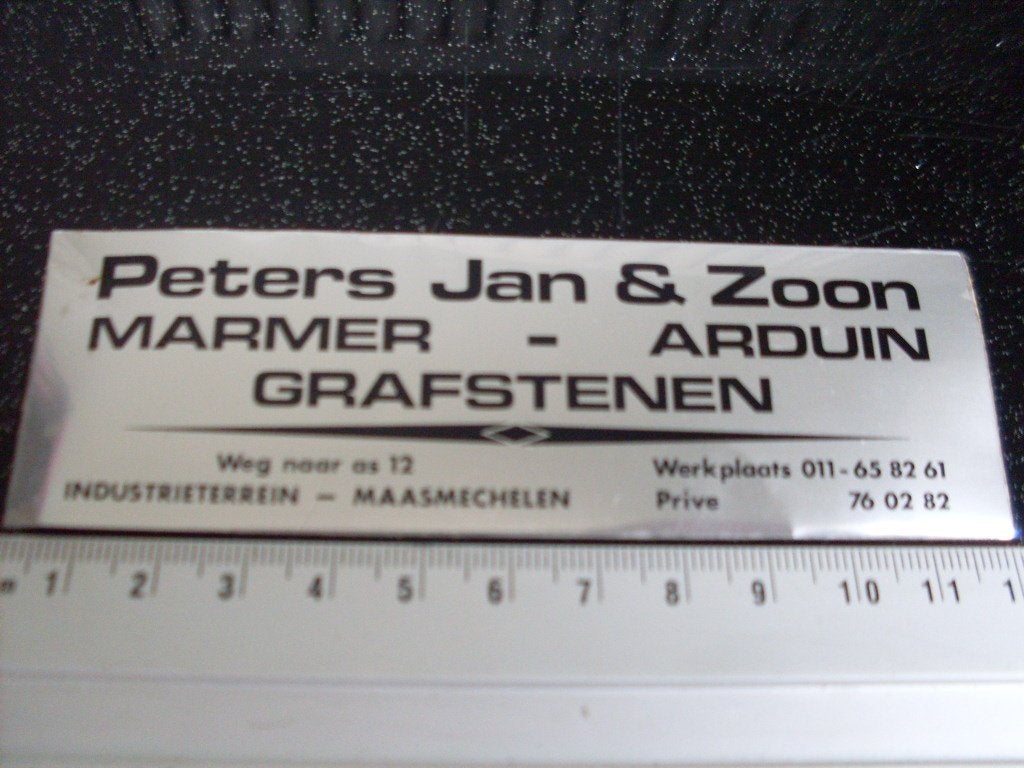 sticker Peters Jan & Zoon marmer arduin grafstenen logo, Verzenden, Zo goed als nieuw, Bedrijf of Vereniging