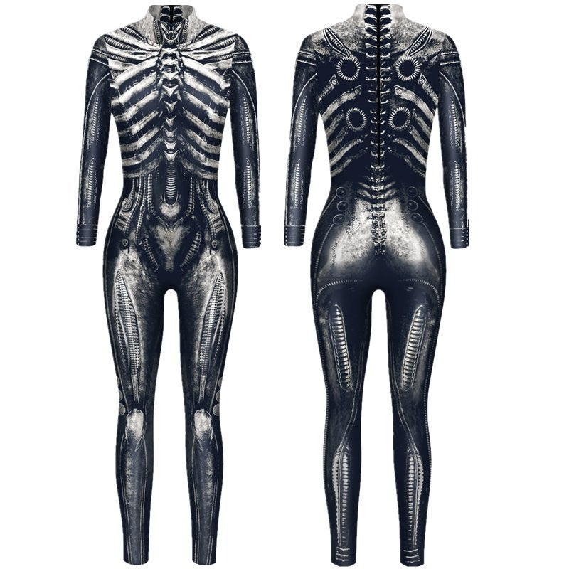 Dames catsuit 6 / bodysuit zwart skelet robot jumpsuit feest, Maat 38/40 (M), Verzenden, Nieuw, Overige thema's
