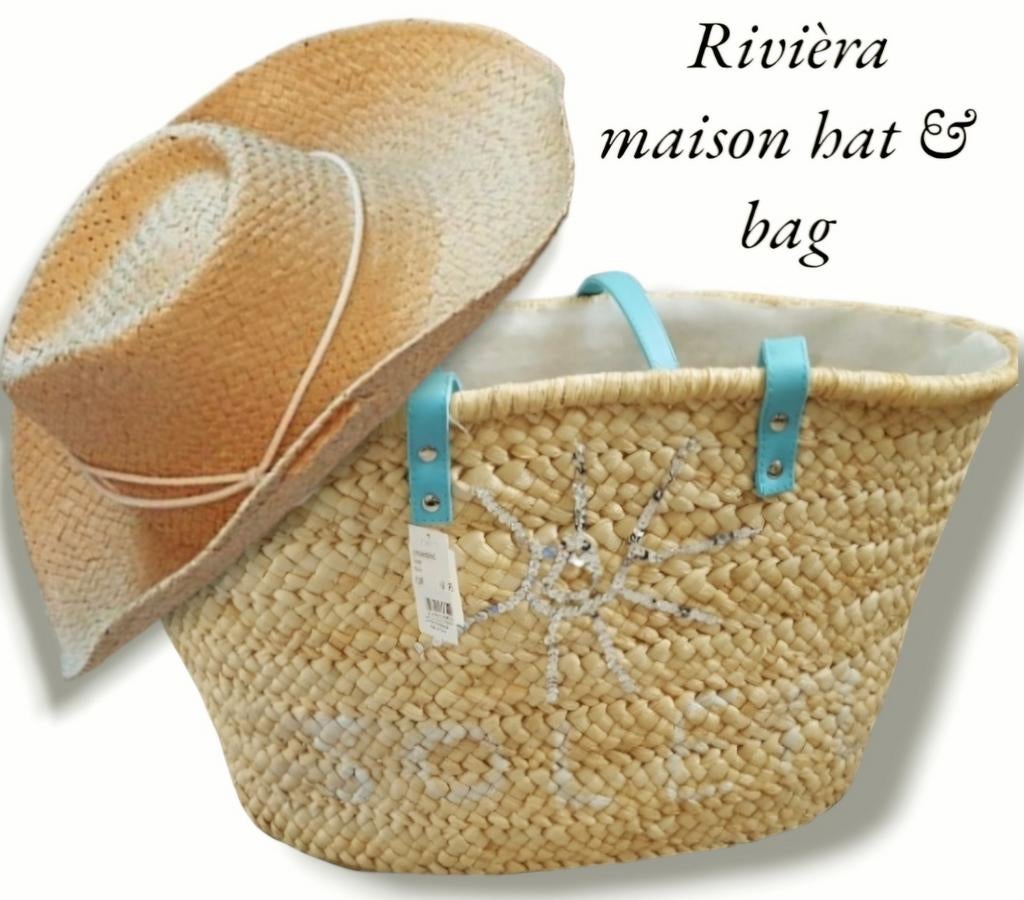 Rivièra maison rustic rattan cowboy hoed & tas diverse soort, Ophalen of Verzenden