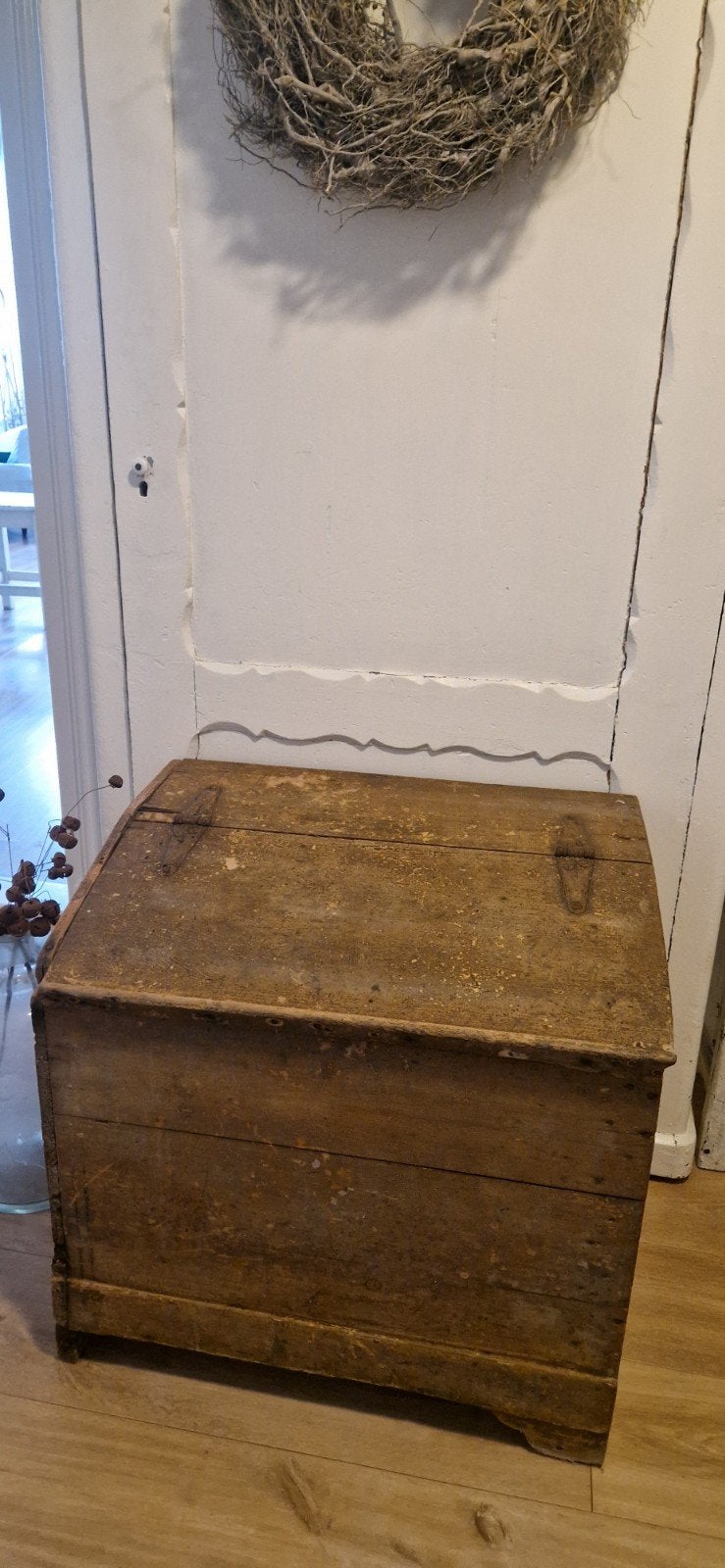 Stoere oude houten kist~warme kleur~brocante kist, Ophalen of Verzenden