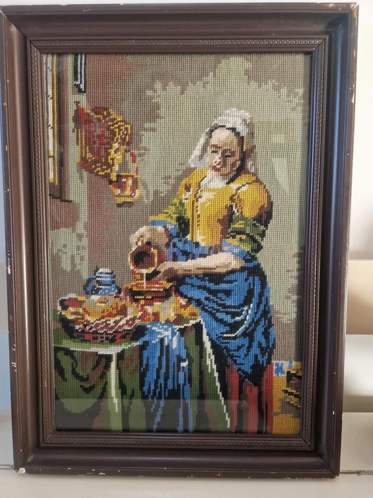 Borduurwerk "Melkmeisje" van Vermeer - met of zonder lijst, Ophalen