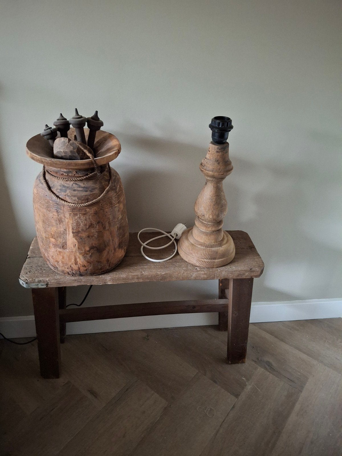 Houten lampenvoet - 37,5 cm hoog, Huis en Inrichting, Gebruikt, Ophalen of Verzenden, Landelijk, Hout