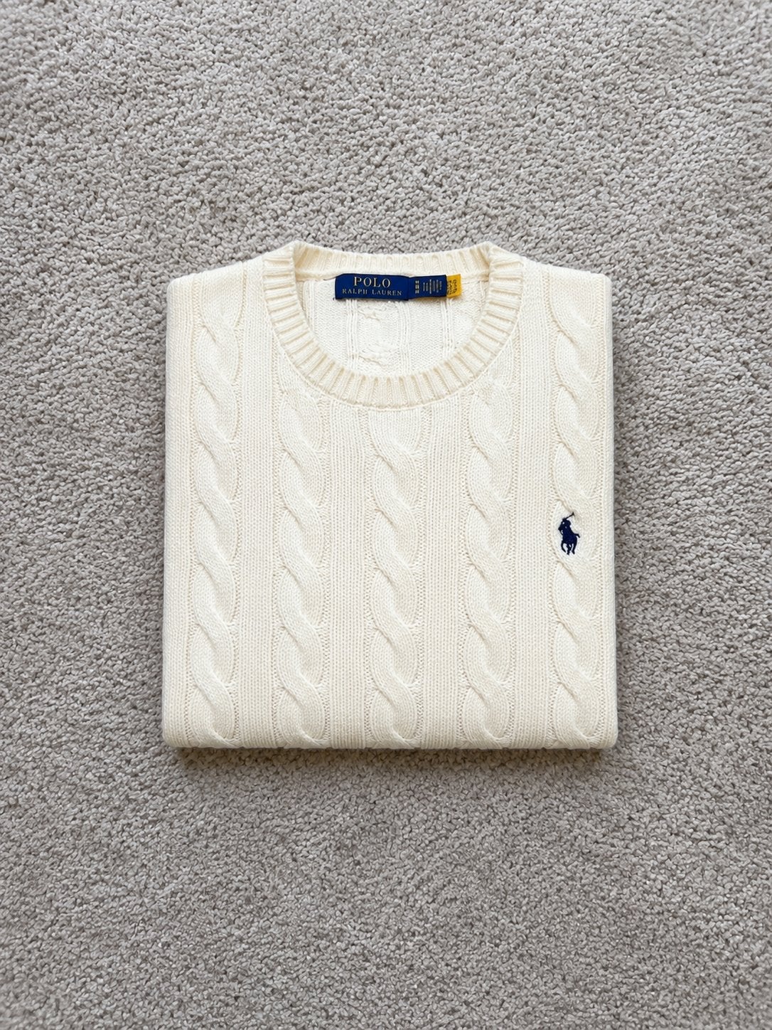 Polo Ralph Lauren Kabelgebreide Trui - Crème, Kleding | Dames, Truien en Vesten, Ophalen of Verzenden, Zo goed als nieuw, Maat 38/40 (M)