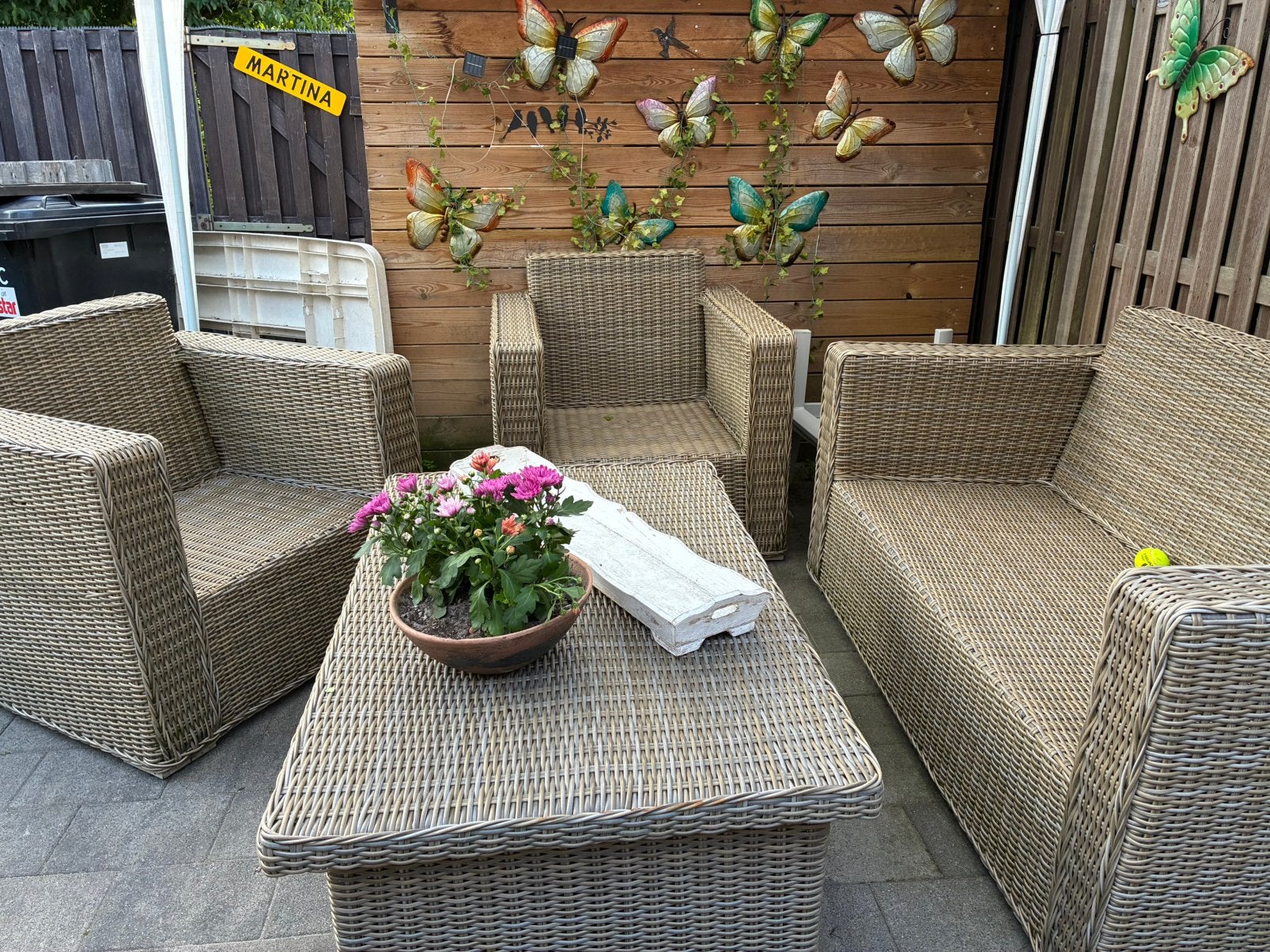 Mooie wicker tuinset met opbergruimte, Ophalen, 4 zitplaatsen, Gebruikt, Wicker