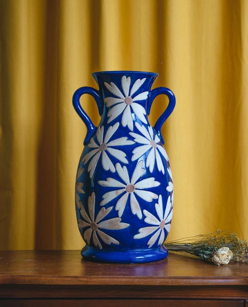 Vintage floral vaas antiek retro cobalt tuin balkon bloemen, Ophalen