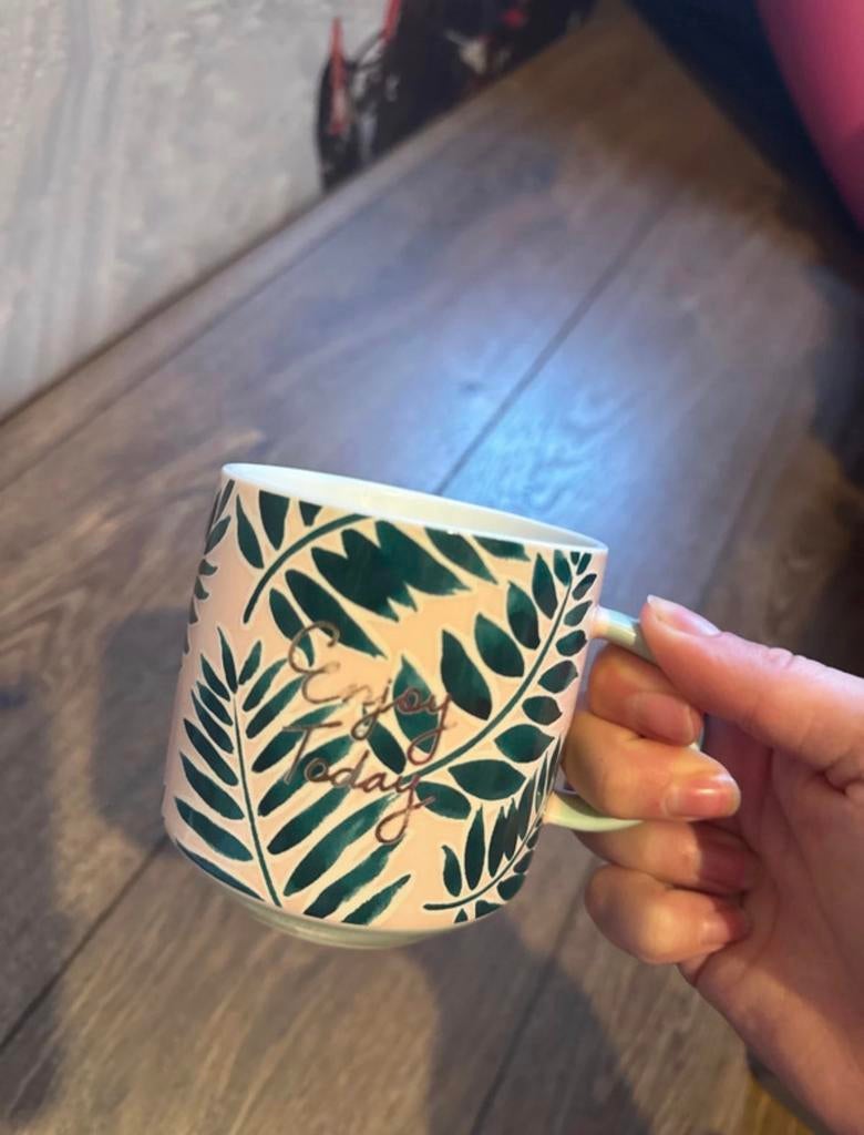 Hema Mok 'Enjoy Today' Roze print, Verzenden, Keramiek, Zo goed als nieuw, Overige stijlen