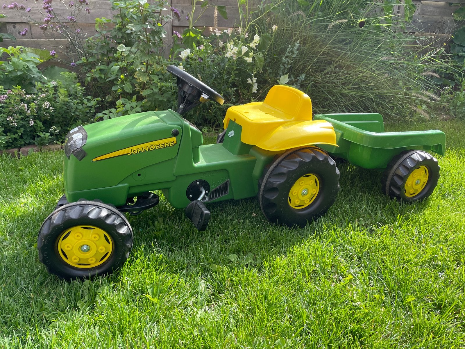 John Deere traptractor met aanhanger, Kinderen en Baby's, Ophalen of Verzenden, Gebruikt, Trapvoertuig