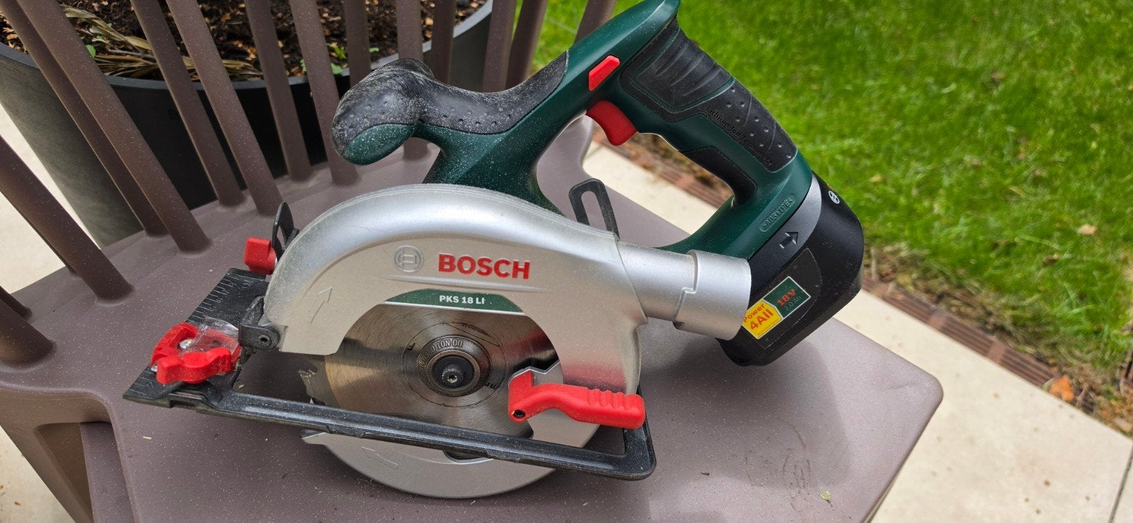 Bosch PKS 18 LI Accu Cirkelzaag -, Doe-het-zelf en Verbouw, Gereedschap | Zaagmachines, Ophalen, Gebruikt, Cirkelzaag, 30 tot 70 mm