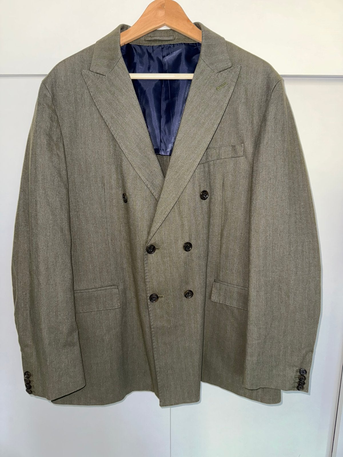 Heren colberts dubbele knopen, Ophalen of Verzenden, Zo goed als nieuw, Maat 56/58 (XL), Blauw