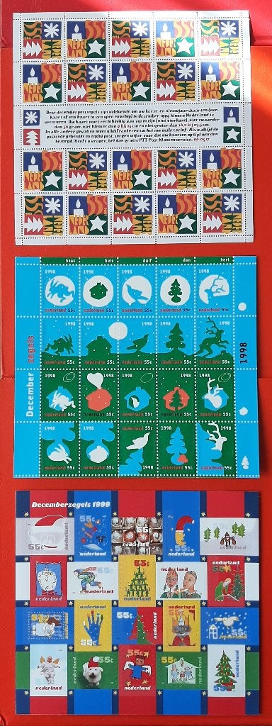 3 Oude Klassieke December Postzegelvellen Nederland, Ophalen, Postfris