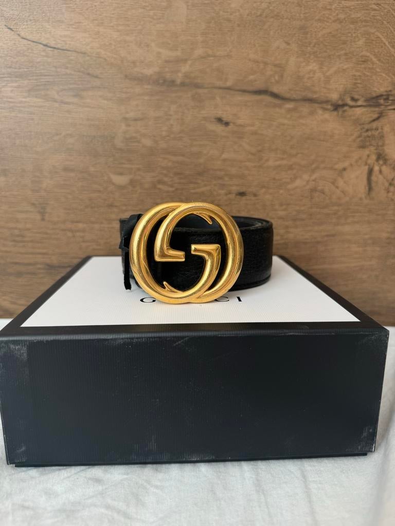 Gucci Leather belt with interlocking G buckle Maat 90, 3 tot 5 cm, 90 tot 100 cm, Heupriem, Ophalen of Verzenden