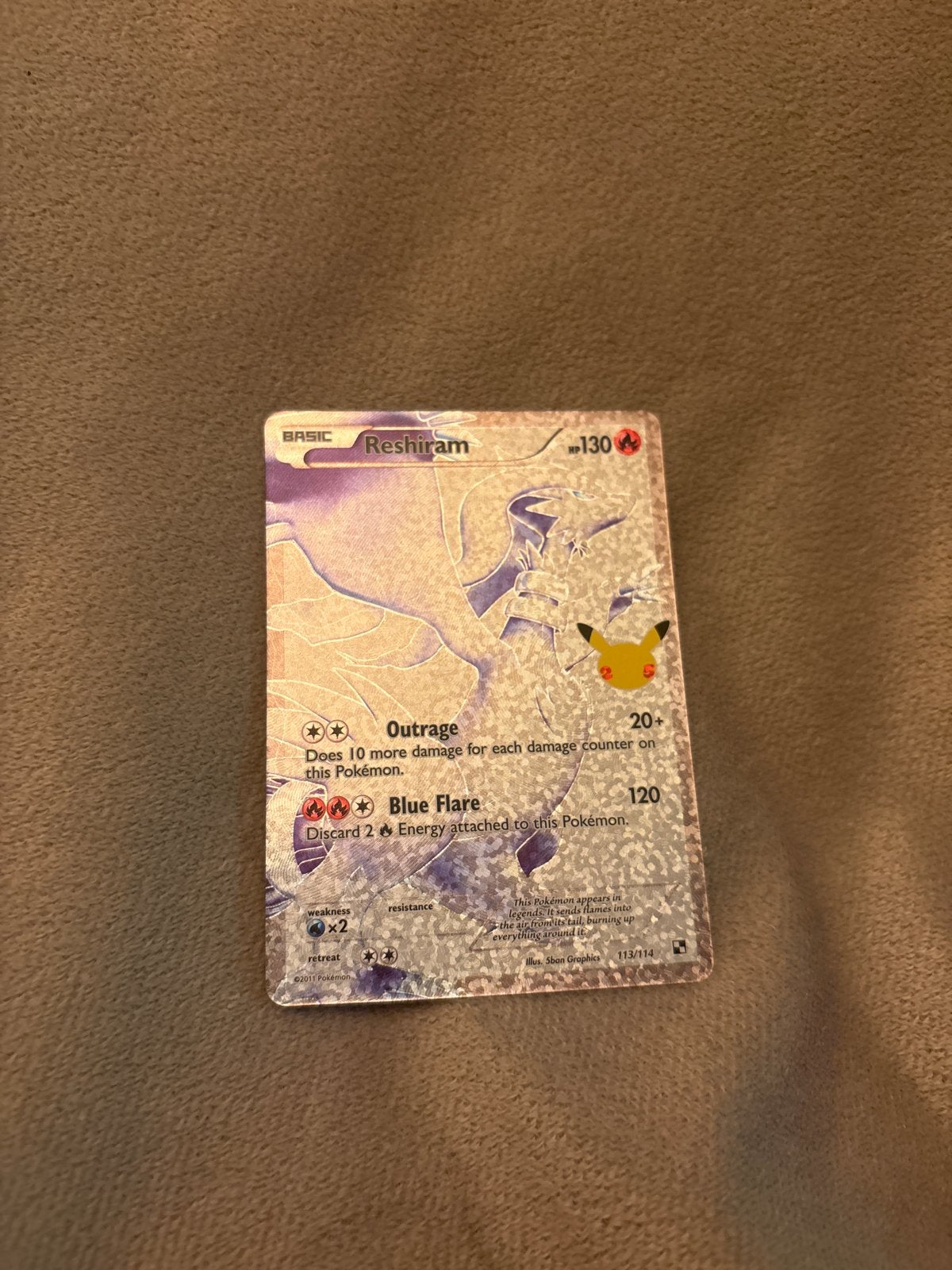 Pokémon Reshiram Celebrations 25th Anniversary Kaart, Verzenden, Zo goed als nieuw, Losse kaart, Foil