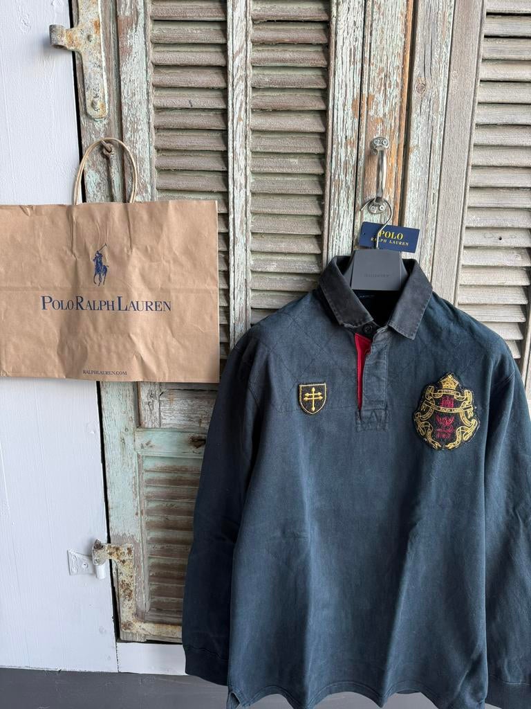 Prachtige washed look rugby polo trui RALPH LAUREN size L, Maat 52/54 (L), Zwart, Ralph Lauren, Ophalen of Verzenden