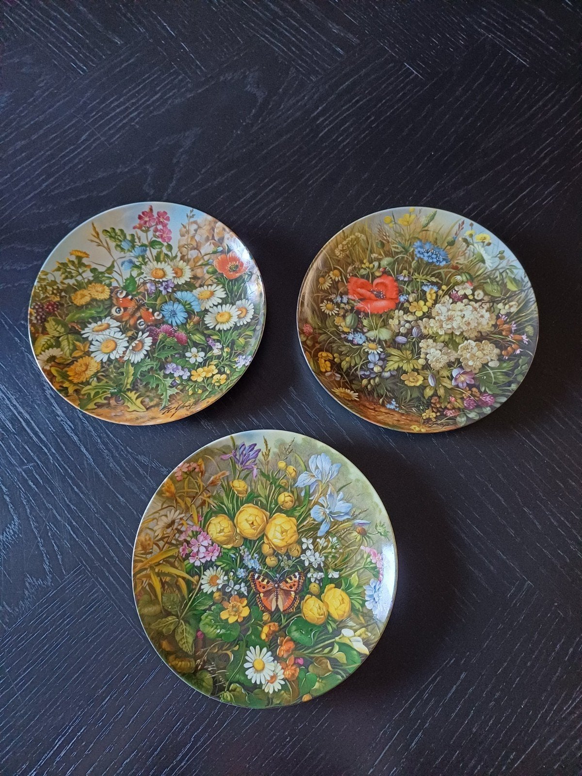 Set van 3 Porseleinen Wandborden - Wilde Schoonheden, Ophalen of Verzenden