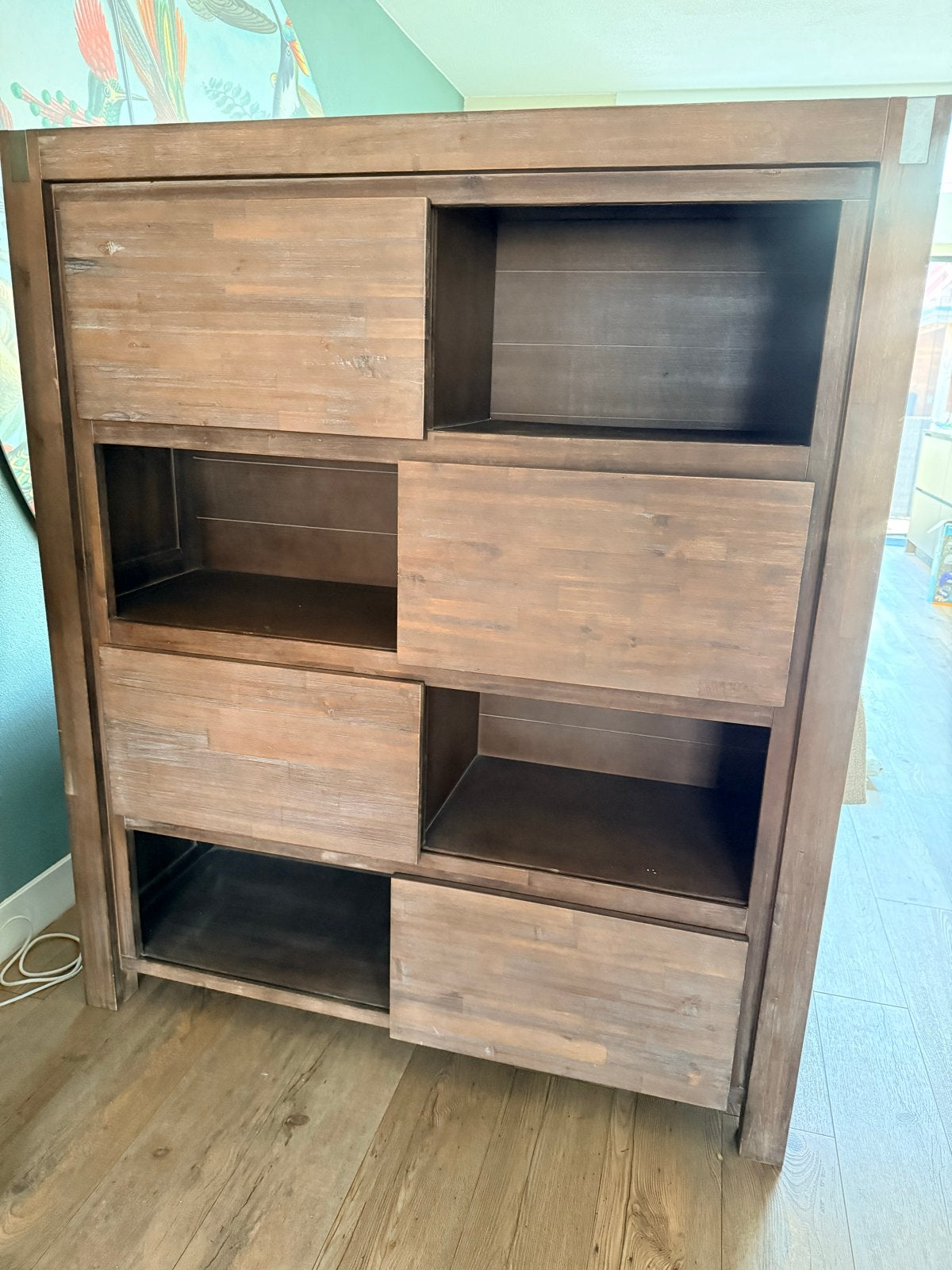 Houten kast met 8 vakken - veel opbergruimte, Huis en Inrichting, Kasten | Boekenkasten, Ophalen, Met plank(en), Gebruikt, 100 tot 150 cm