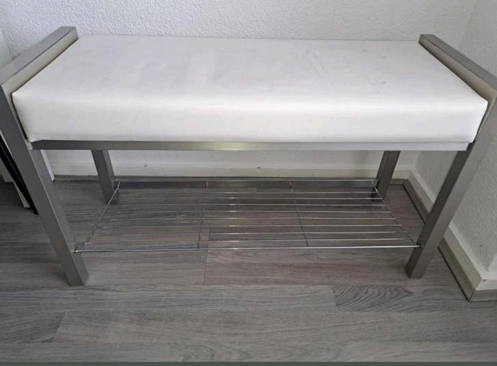 Halbankje  met metalen frame (kleine vlekjes), Ophalen, Gebruikt, 50 tot 100 cm, 25 tot 50 cm