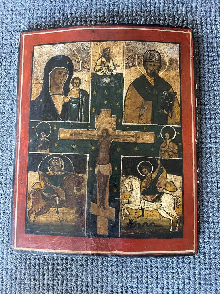 Antiek Russisch icoon met meerdere scènes, Ophalen