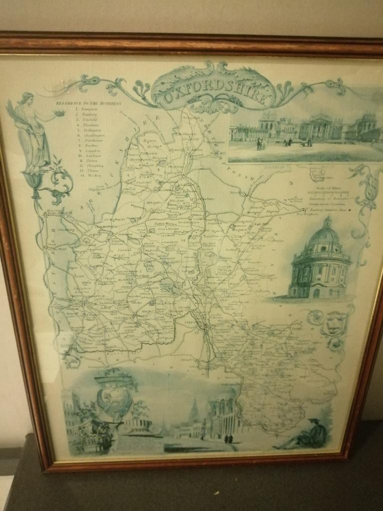 OUDE ENGELSE PRENT OXFORDSHIRE IN LIJST 54X44 CM MOOIE STAAT, Ophalen of Verzenden
