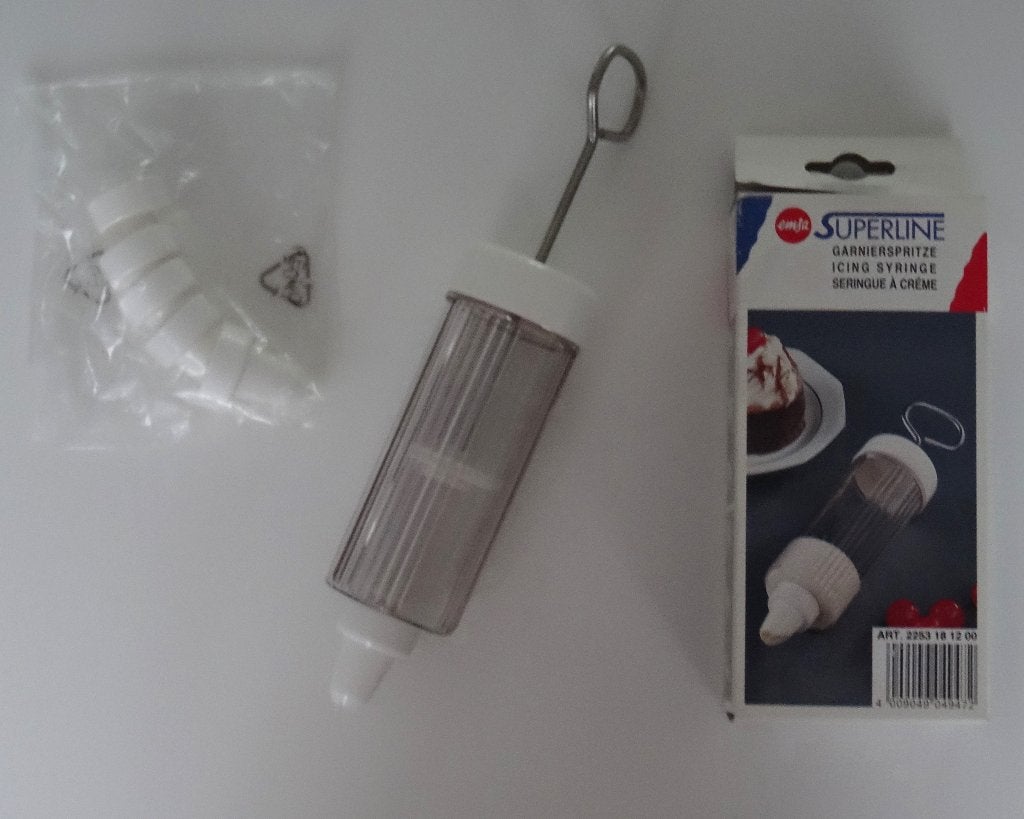 Ongebruikte Emsa Superline garneerspuit incl. 6 spuitmondjes, Hobby en Vrije tijd, Taarten en Cupcakes maken, Nieuw, Versiering