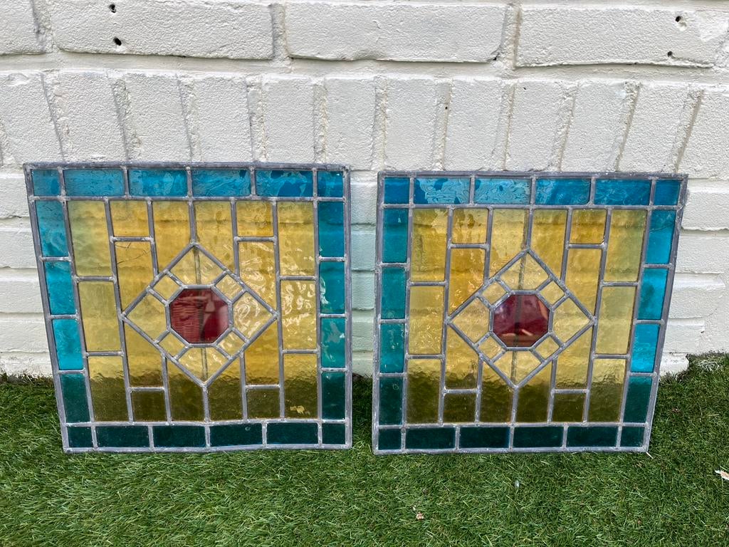 2x glas in lood raampje, Ophalen, Gebruikt, Minder dan 80 cm, Overige typen