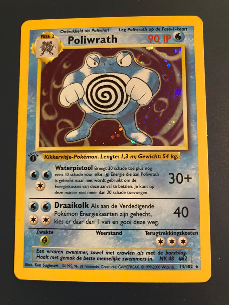 Poliwrath base set eerste editie pokemon kaart, Ophalen of Verzenden, Zo goed als nieuw