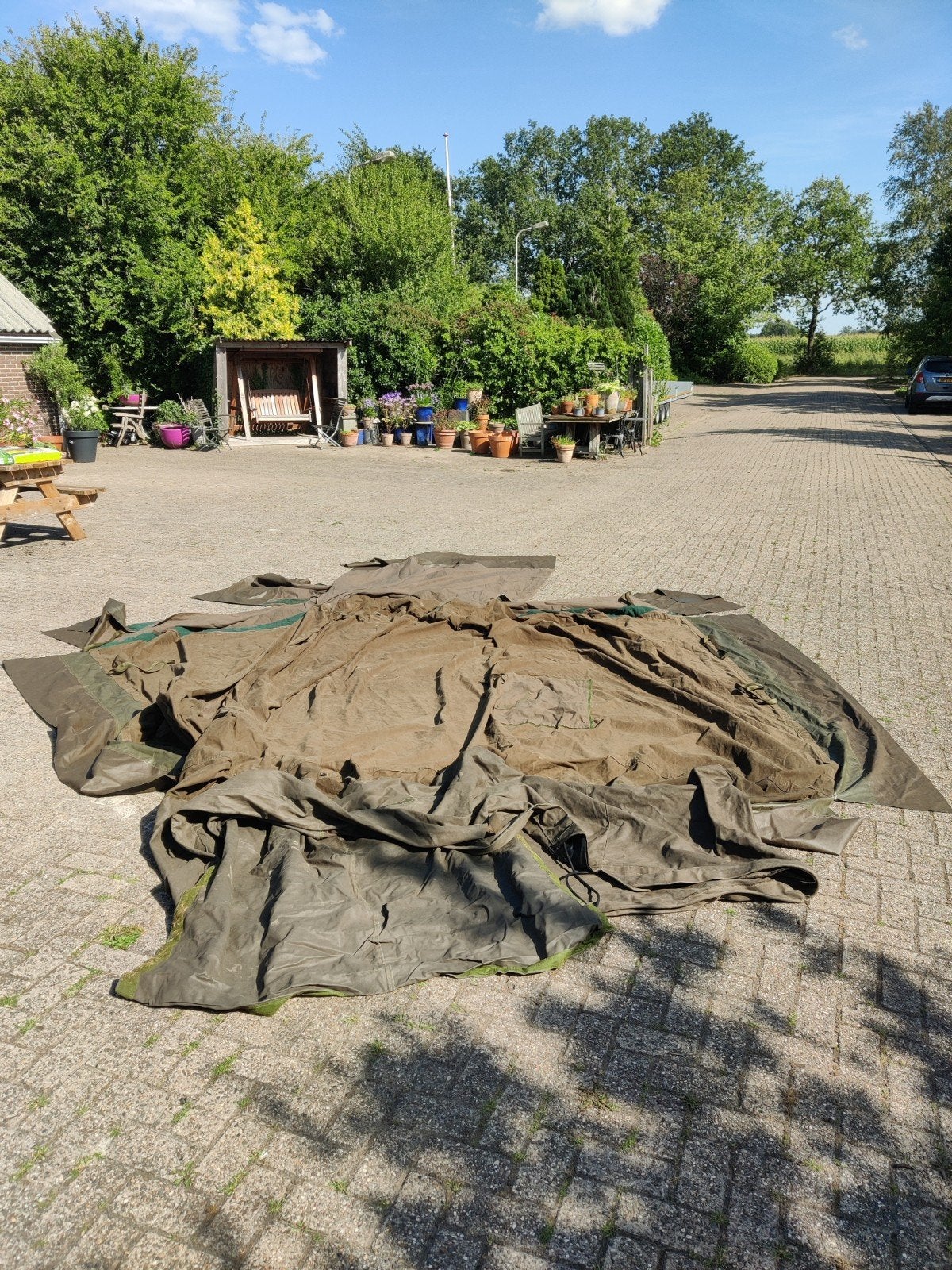 Zware kwaliteit legertent doek, Ophalen