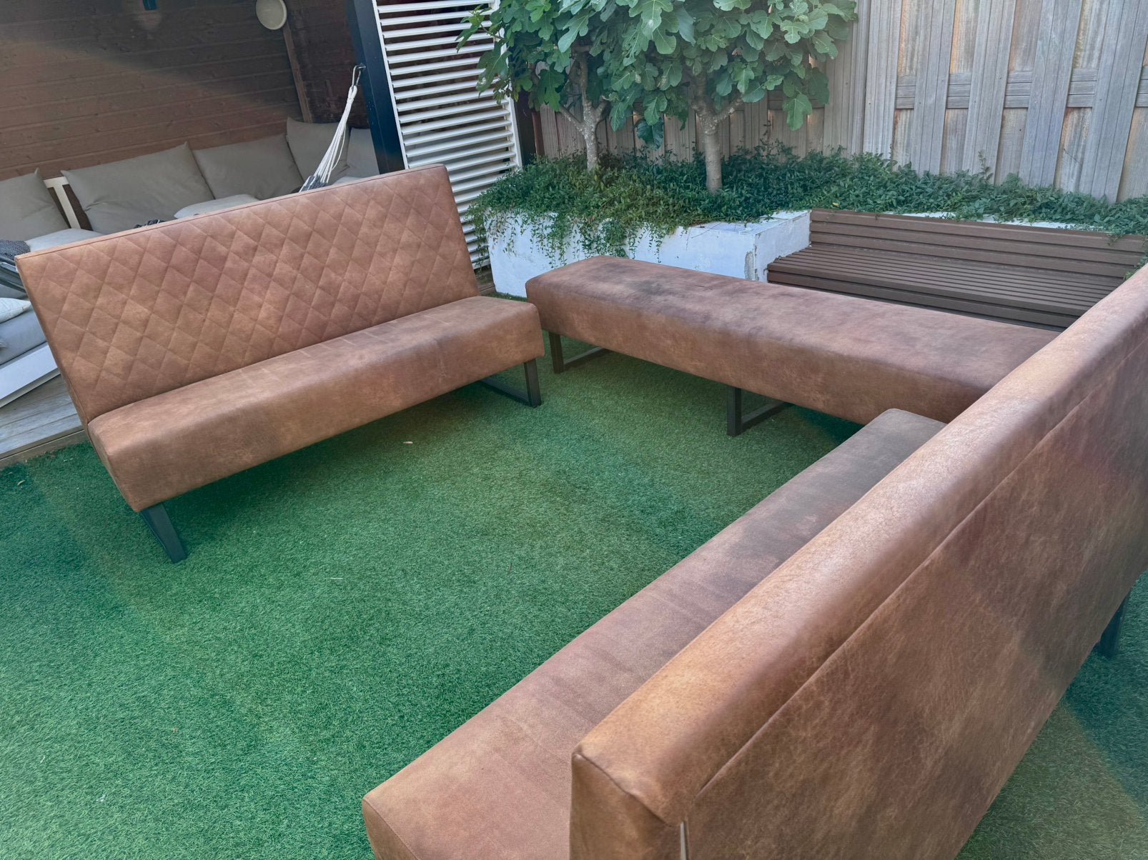 3 eetbanken eco leer cognac bruin - perfect voor eettafel, Ophalen, Gebruikt, Minder dan 75 cm, Hoekbank