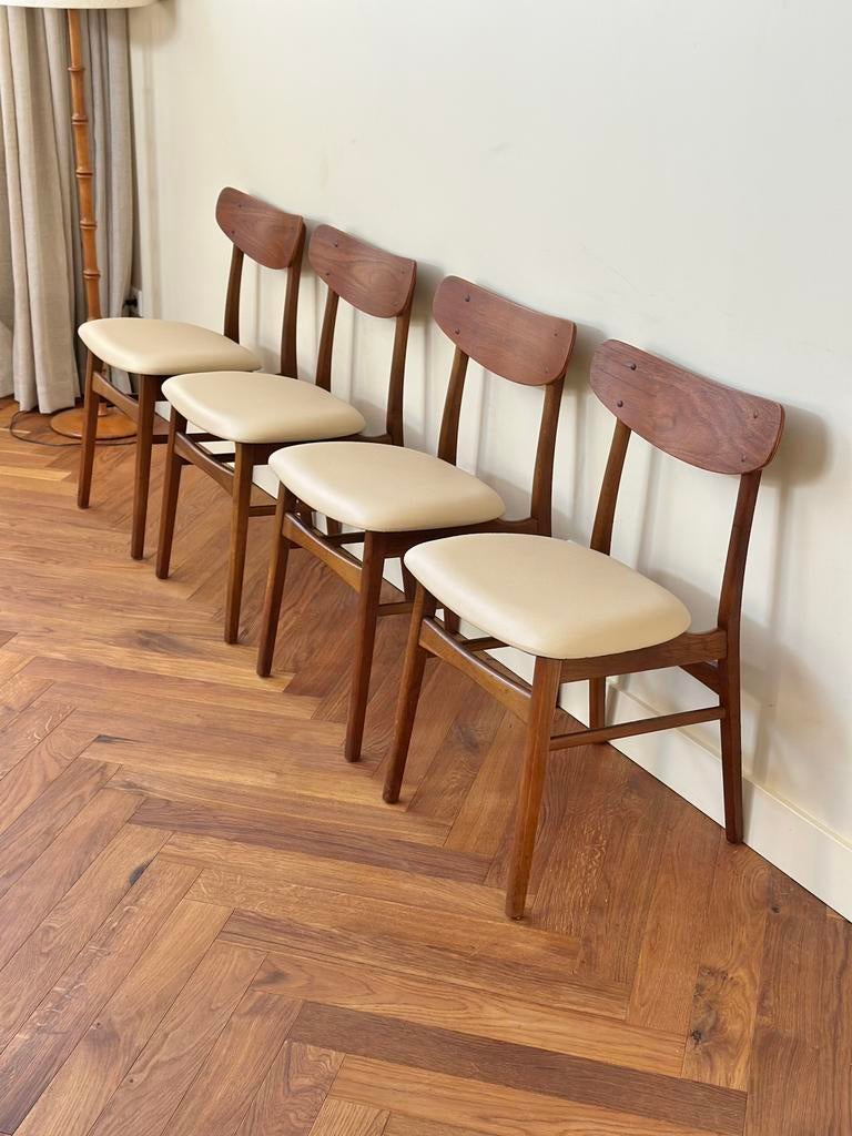Set 4 vintage Farstrup stoelen Deens design hout jaren 50/60, Huis en Inrichting, Stoelen, Gebruikt, Vier, Hout, Kunststof, Leer