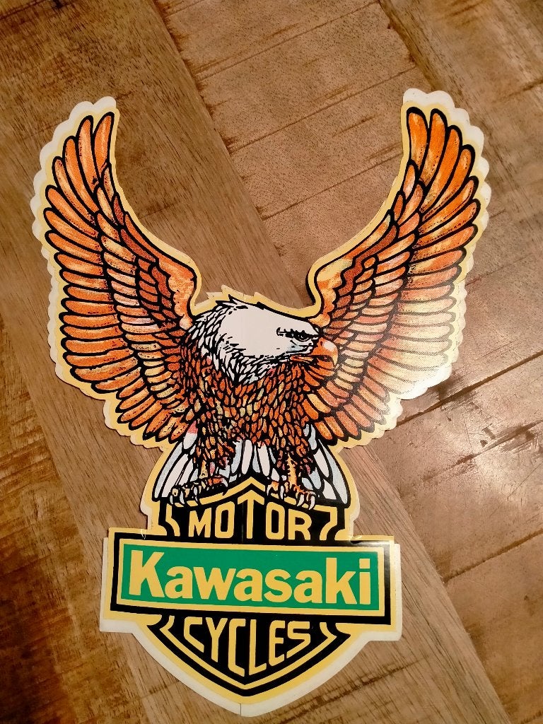Kawasaki Motor cycles biker vintage GROTE sticker adelaar, Ophalen of Verzenden, Zo goed als nieuw, Overige typen