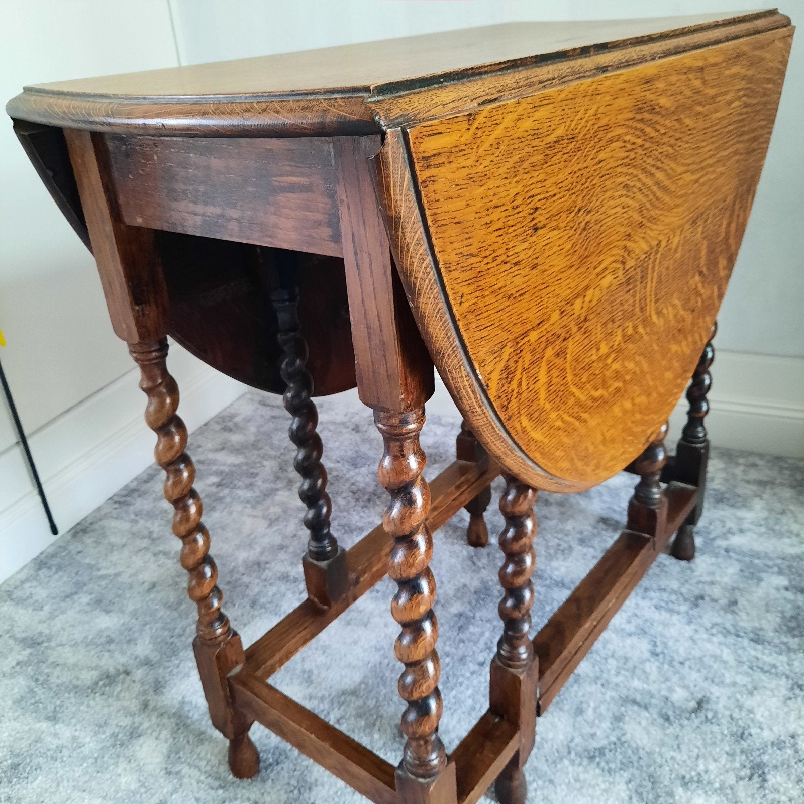 Antieke eikenhouten gateleg tafel met gedraaide poten, Ophalen of Verzenden