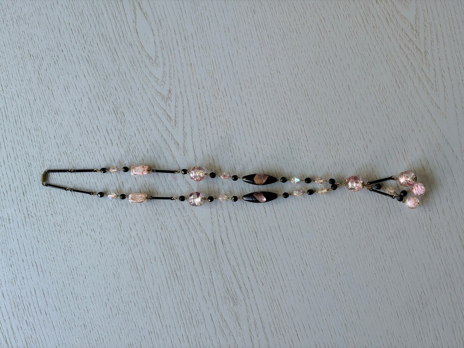 Vintage Y-Ketting Roze Murano Glaskralen Art Deco Stijl, Ophalen, Gebruikt, Roze, Overige materialen