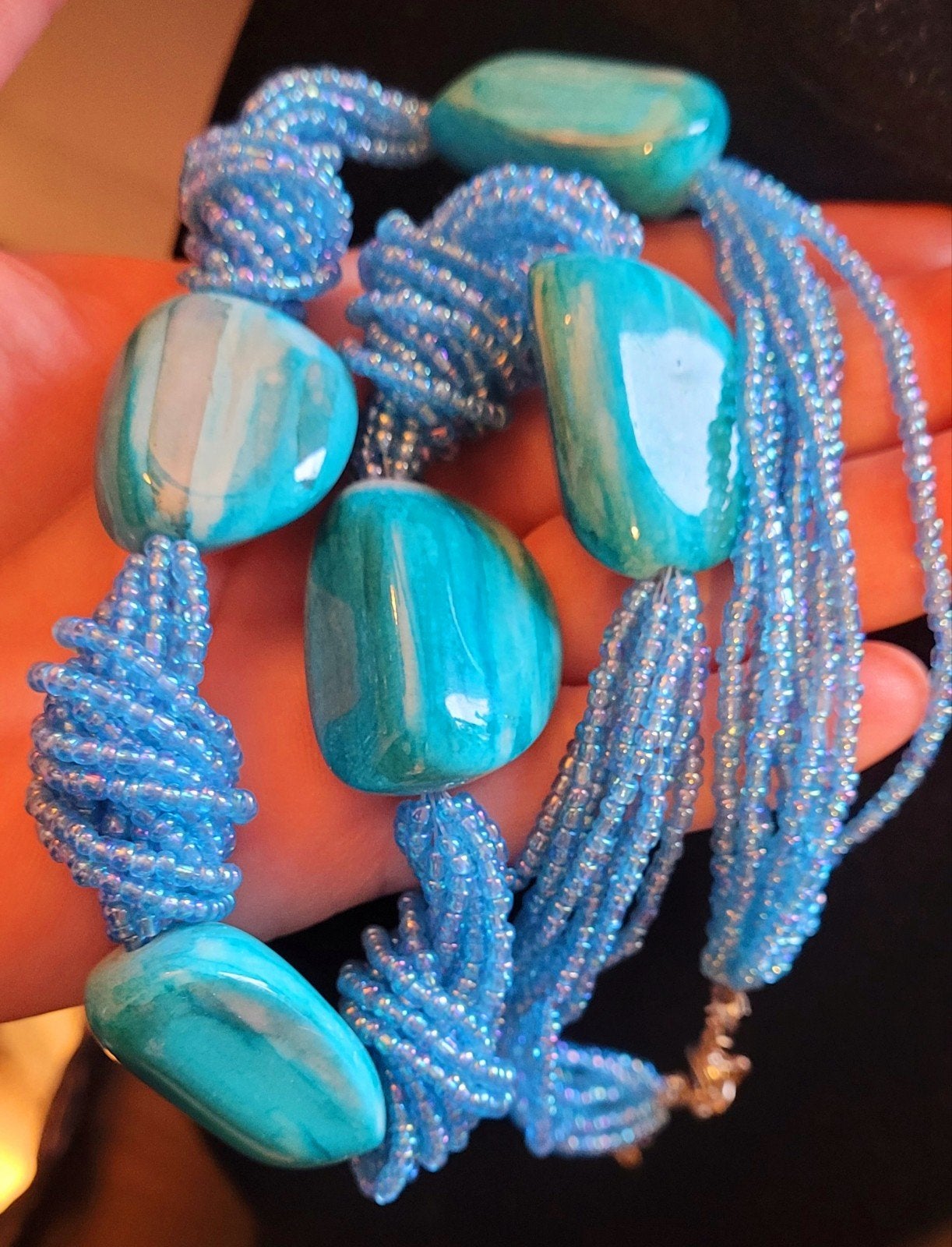Prachtige turquoise ketting met kralen en stenen, Overige materialen, Blauw, Nieuw, Ophalen of Verzenden