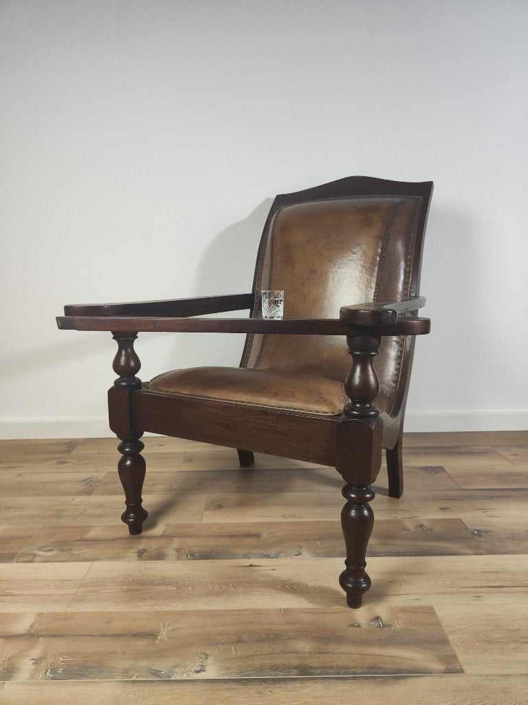 prachtige vintage lederen fauteuil poef, Ophalen of Verzenden