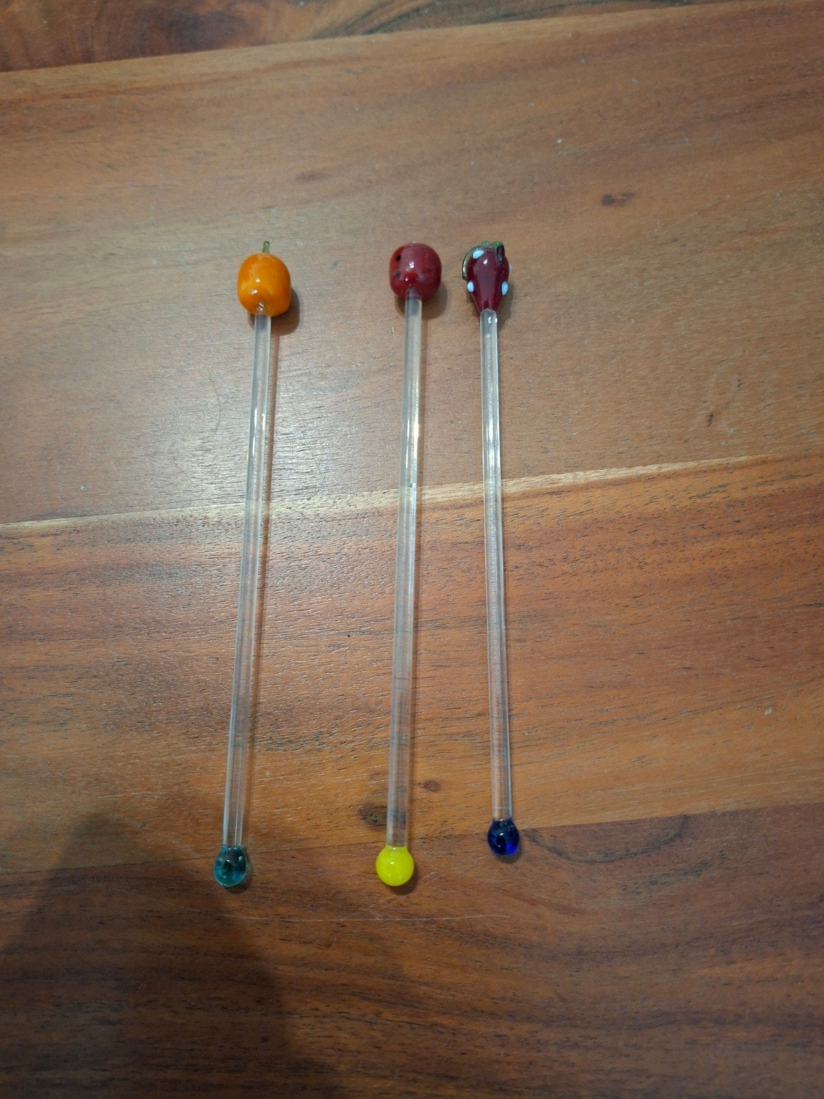 Glazen roerstaafjes met fruitdecoratie (3 stuks), Ophalen of Verzenden, Zo goed als nieuw, Meerkleurig, Overige merken